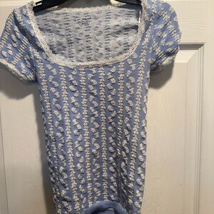Urban Outfitters White and Blue Lace Top